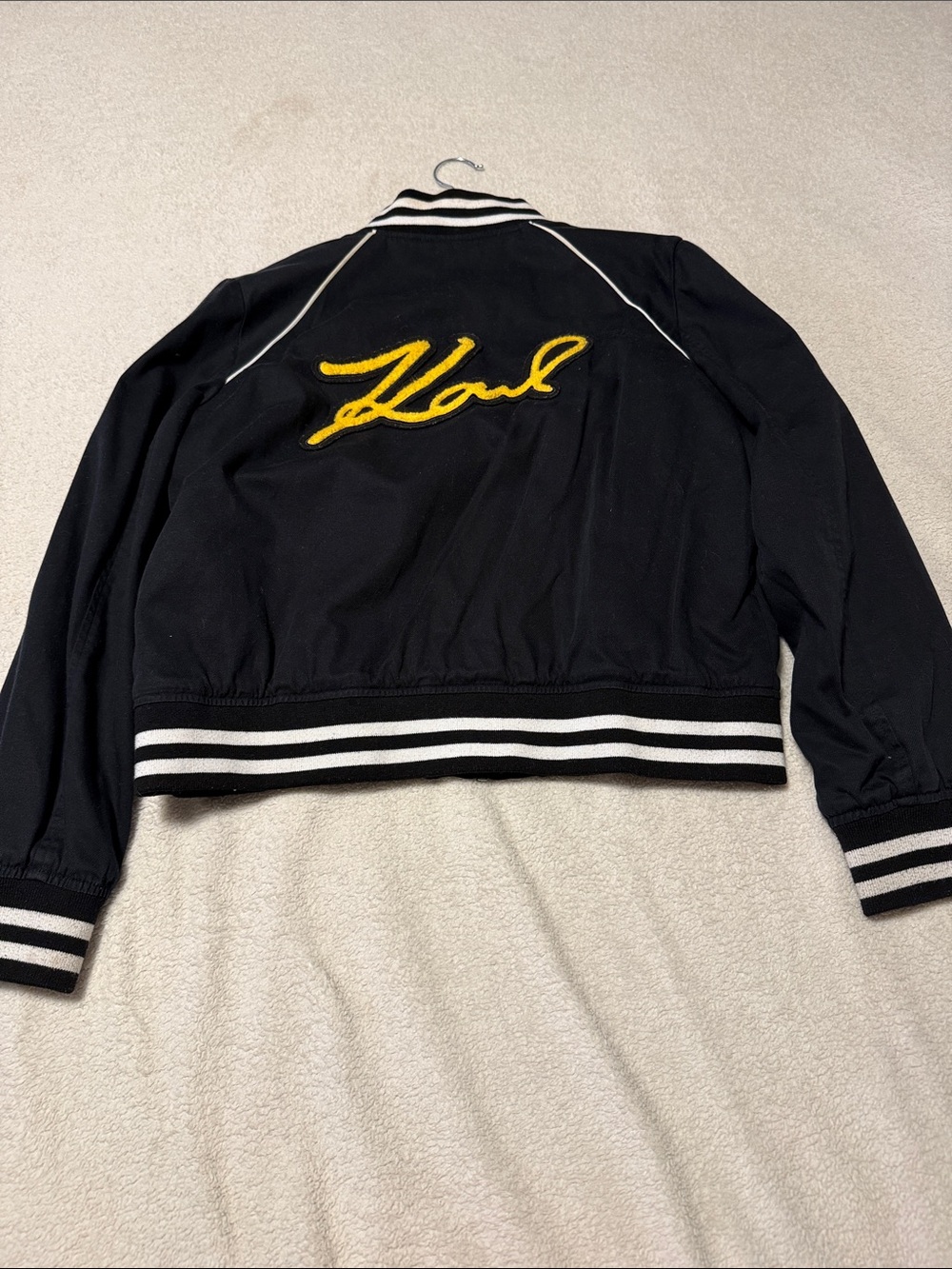 Karl Lagerfeld Black Varsity Jacket with White Stripes